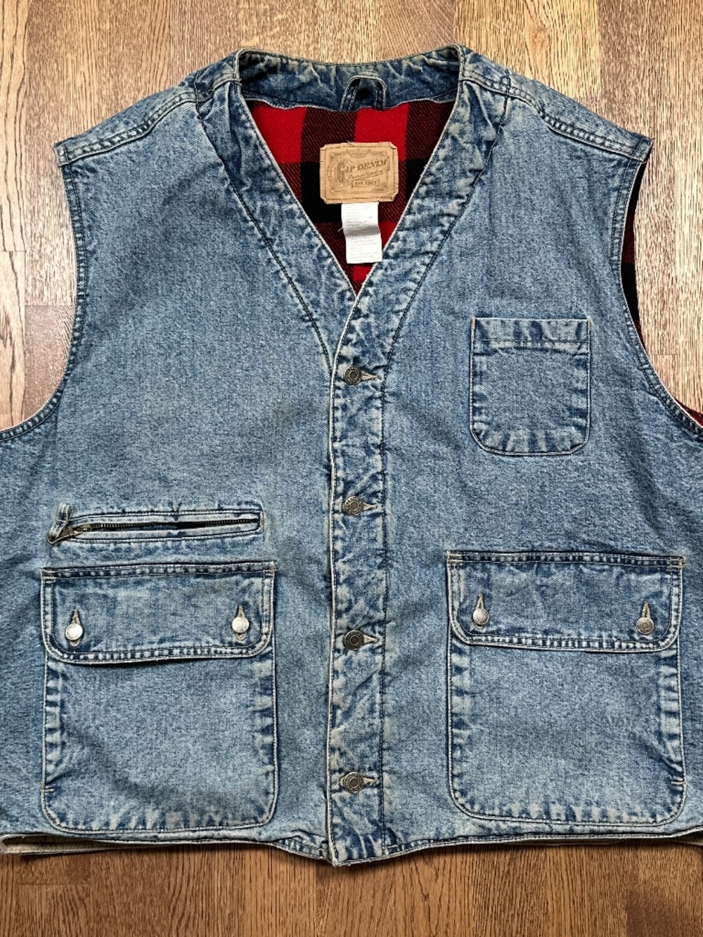 Vintage 90s Gap Denim Wool Flannel Blanket Lined Vest Jacket Mens XL